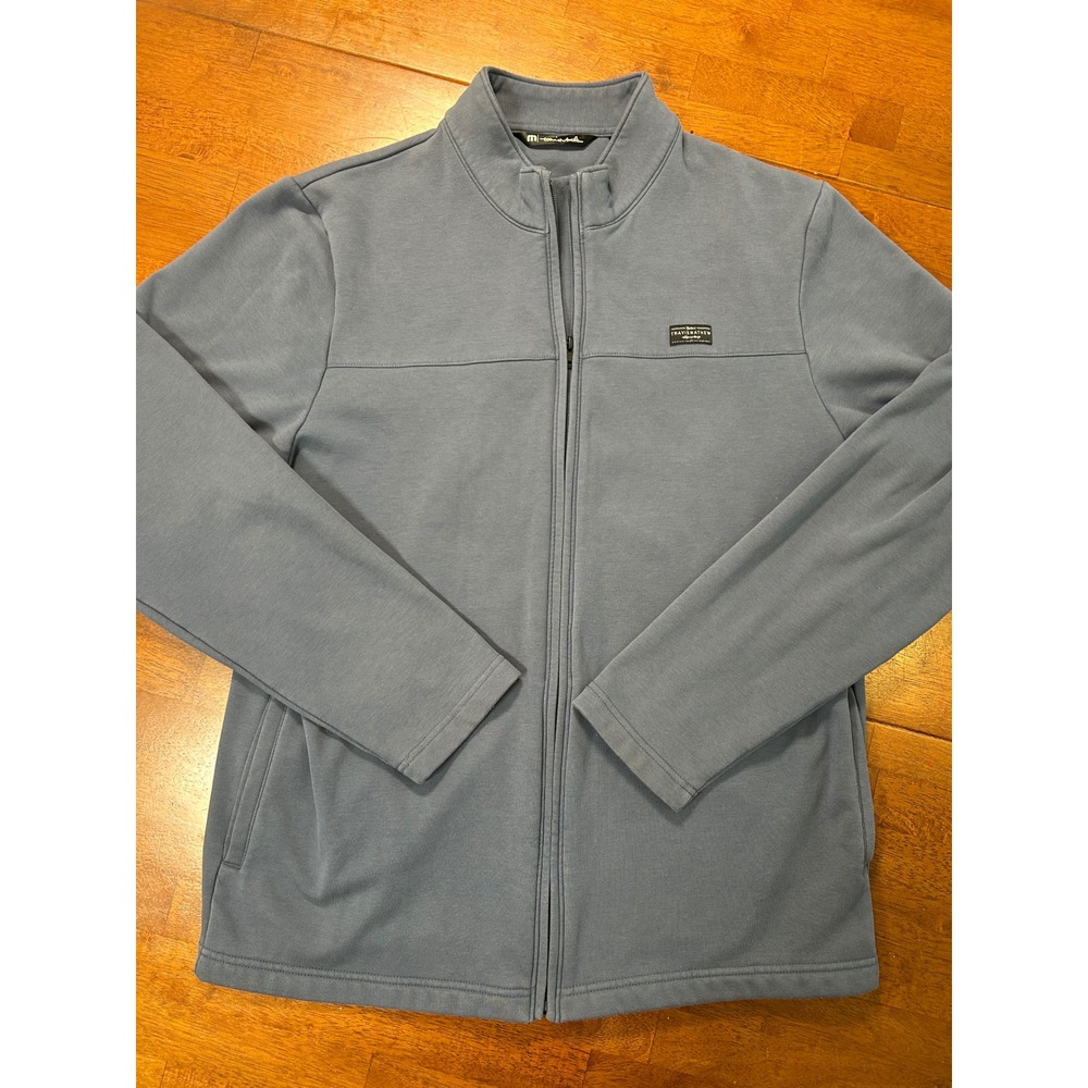 TravisMathew Full Zip Jacket Mens Large Blue Fleece Lined Mock Neck Logo